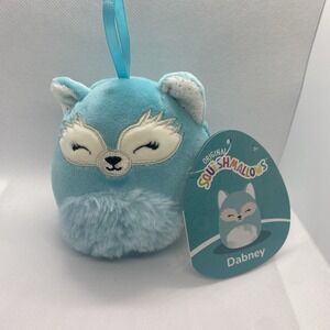 NWT Squishmallows Dabney the Fox Ornament Plush Toy Blue Kellytoy 4" Collectible